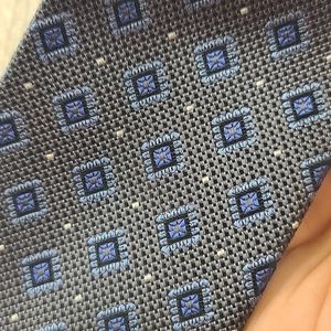 Pronto Uomo Blue, Black, and Gray Geometric Pattern Silk Tie 63" Long